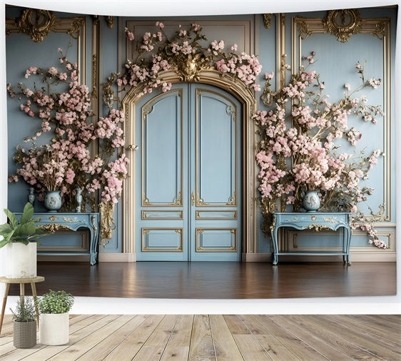 Toile de fond Mur Vintage Porte Florale Vintage Photo Bleu GQ4-319