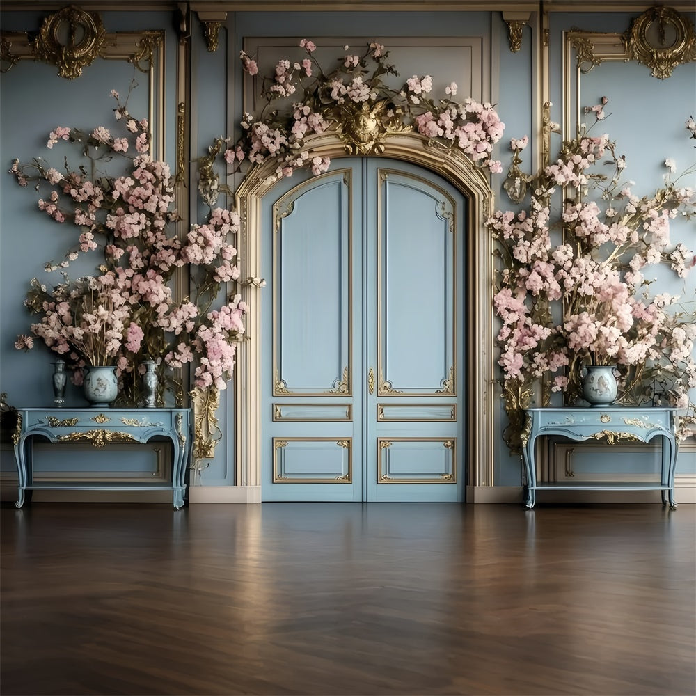 Toile de fond Mur Vintage Porte Florale Vintage Photo Bleu GQ4-319