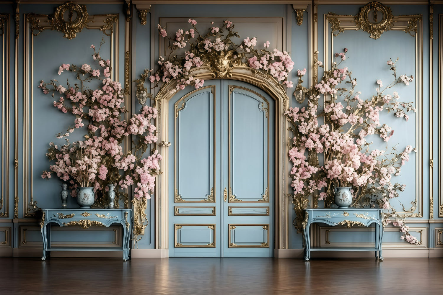 Toile de fond Mur Vintage Porte Florale Vintage Photo Bleu GQ4-319