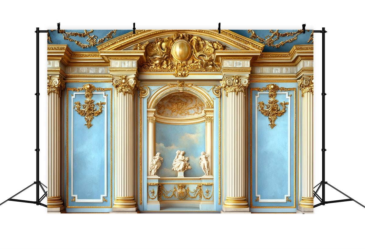 Toile de fond Mur Vintage Colonnes Ornementées Mur Bleu Vintage GQ4-322