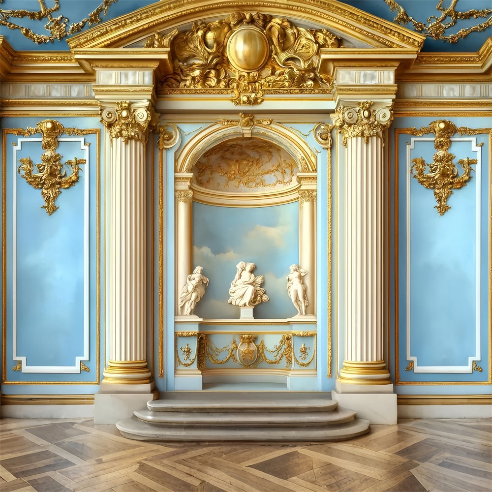 Toile de fond Mur Vintage Colonnes Ornementées Mur Bleu Vintage GQ4-322