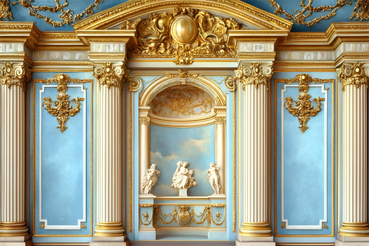 Toile de fond Mur Vintage Colonnes Ornementées Mur Bleu Vintage GQ4-322