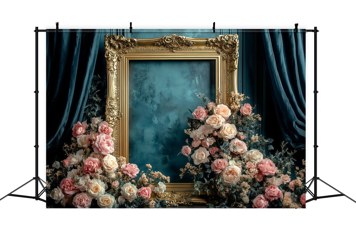 Toile de fond Retro Photo Cadre Doré Floral Vintage GQ4-326