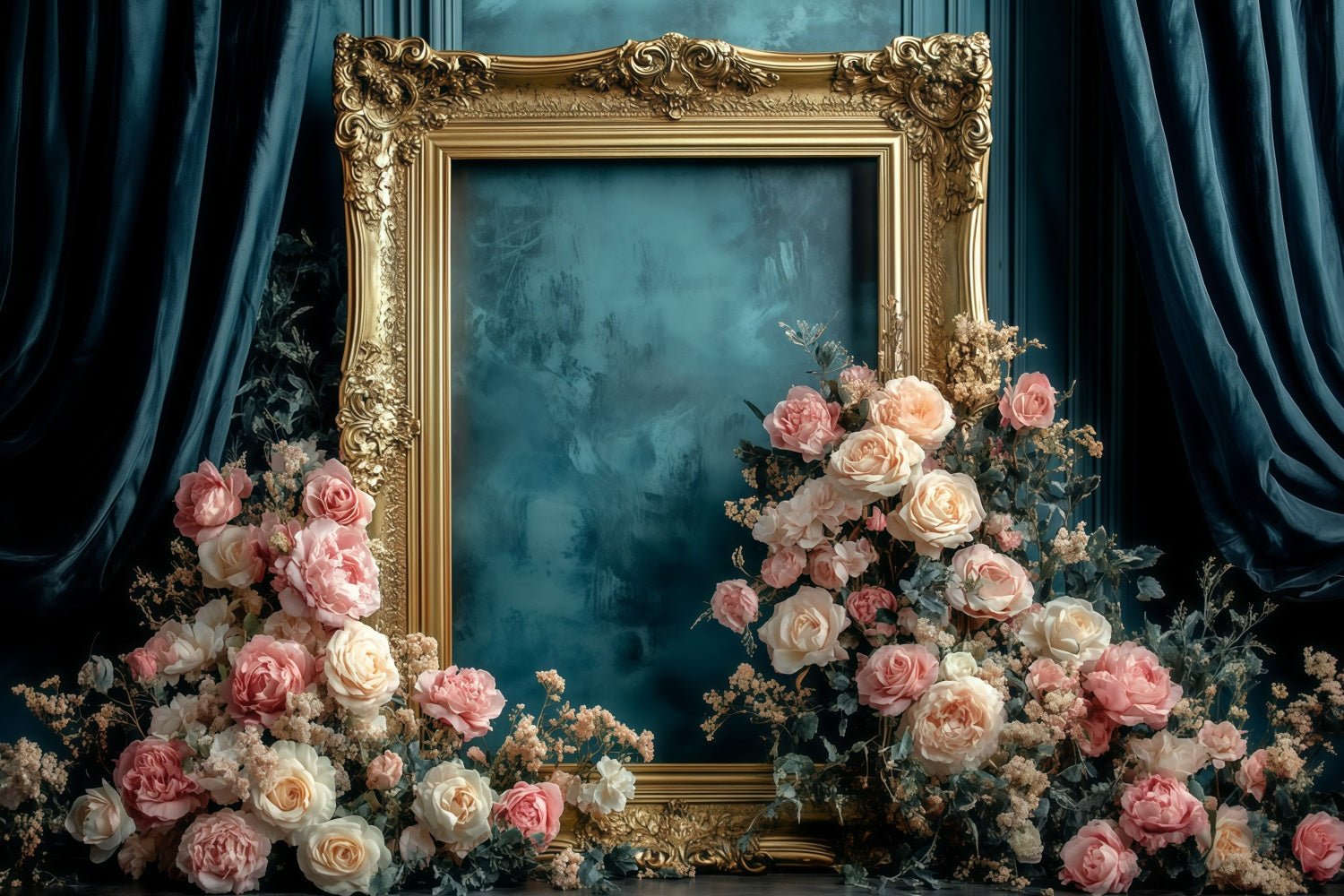 Toile de fond Retro Photo Cadre Doré Floral Vintage GQ4-326