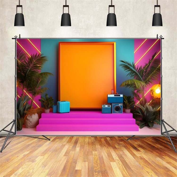 Toile de fond Années 80 Mur Néon Palmier Tropical Photographie Vintage GQ4-328