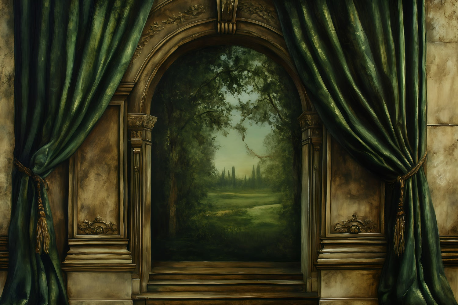 Toile de fond Antique Arche de Forêt Rideau Photo Vintage GQ4-330