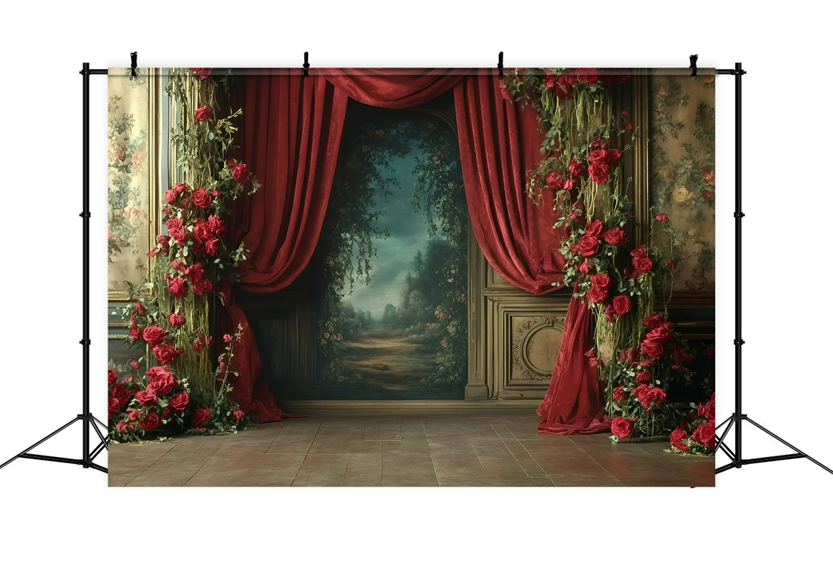 Toile de fond Rétro Photo Drapes Roses Rouges Romantiques Vintage GQ4-331