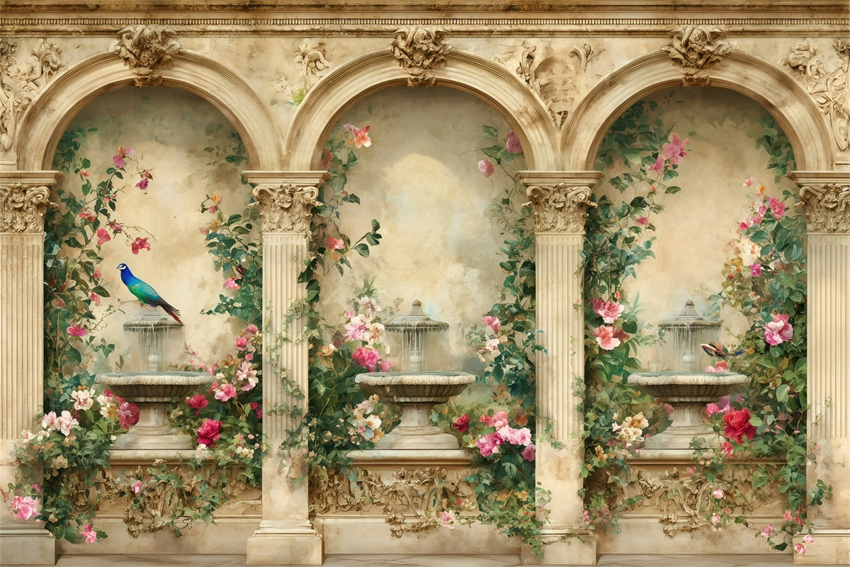 Toile de fond Rétro Photo Arche Fontaine Fleurie Vintage GQ4-336