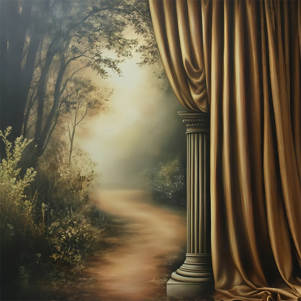 Toile de fond Photo Vintage Pour Photoshoot Colonnes Dorées Forêt Brumeuse GQ4-338
