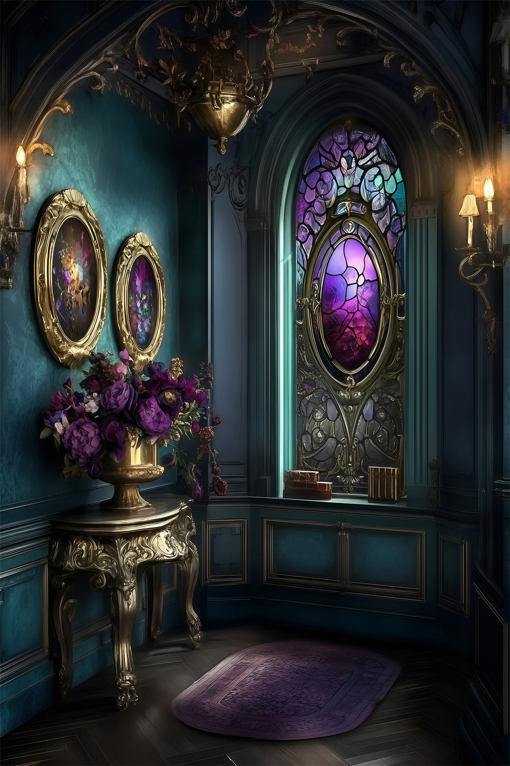 Toile de fond Victorienne Backdrops Fenêtre en Verre Ornée Photo Vintage GQ4-341