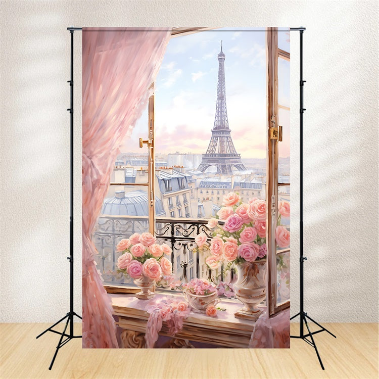 Toile de fond Tour Eiffel Paris Vue de Rêve Roses GQ4-48