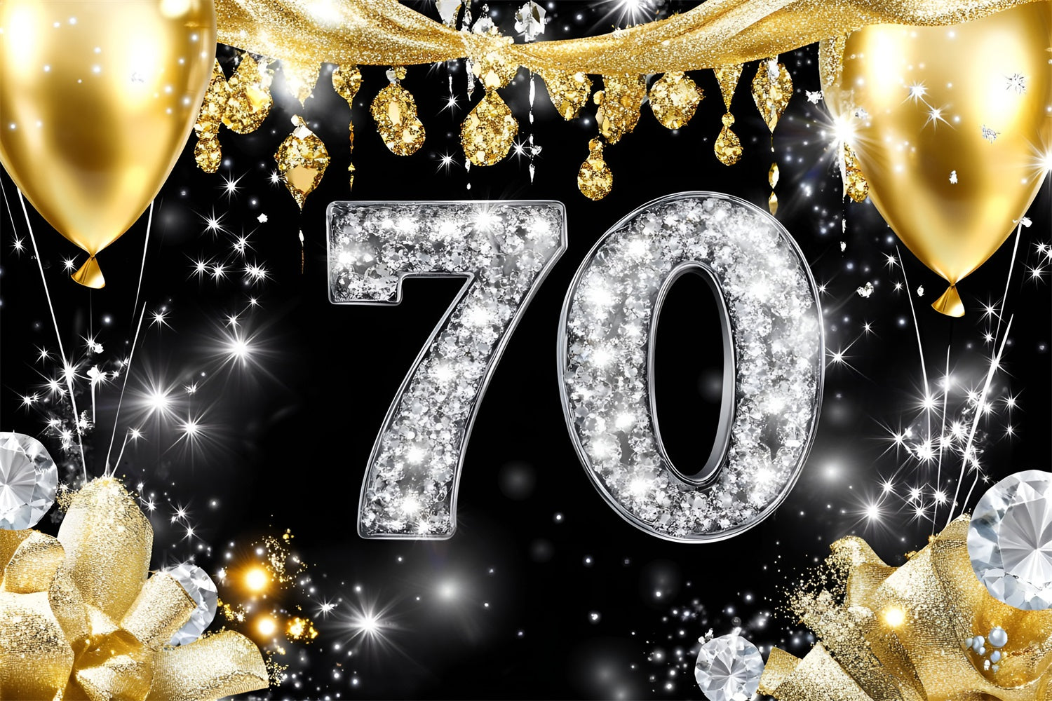 Toile de fond Personnalisable Anniversaire Diamant Paillettes 70ème GQ4-5