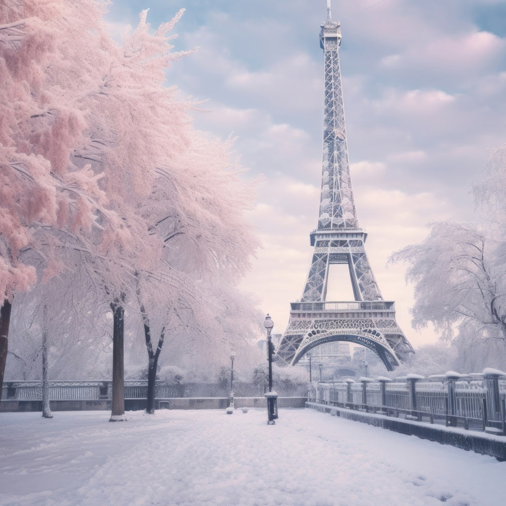 Toile de fond Photo Paris Scène Hivernale Tour Eiffel GQ4-53