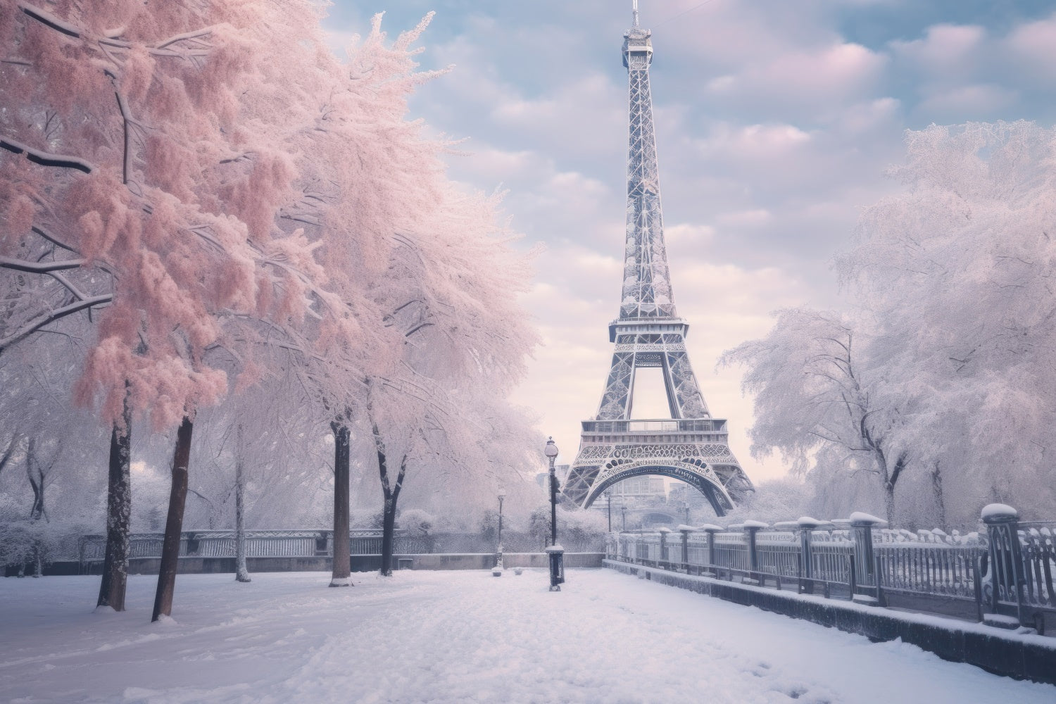 Toile de fond Photo Paris Scène Hivernale Tour Eiffel GQ4-53