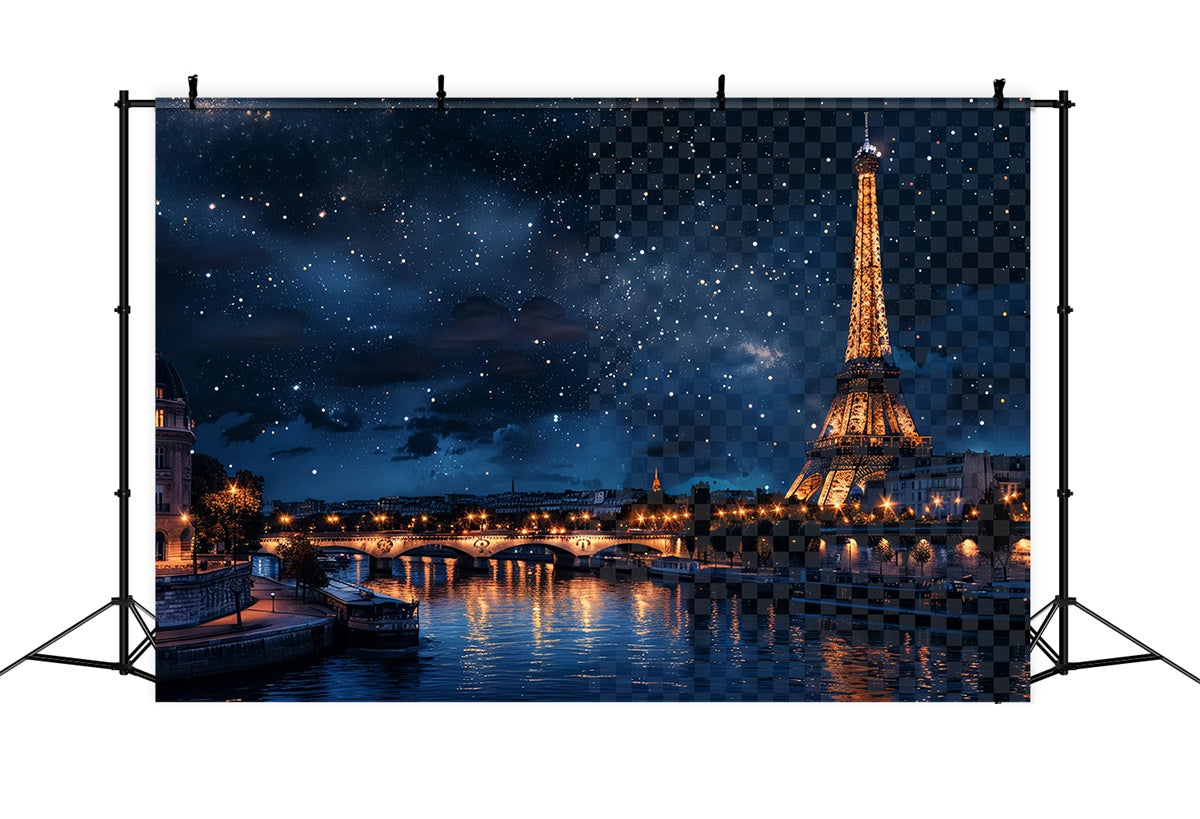 Toile de fond Paris pour Photos Ciel de Minuit Tour Eiffel GQ4-59