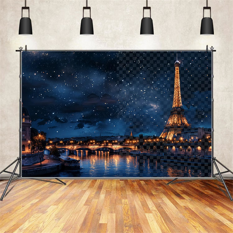 Toile de fond Paris pour Photos Ciel de Minuit Tour Eiffel GQ4-59