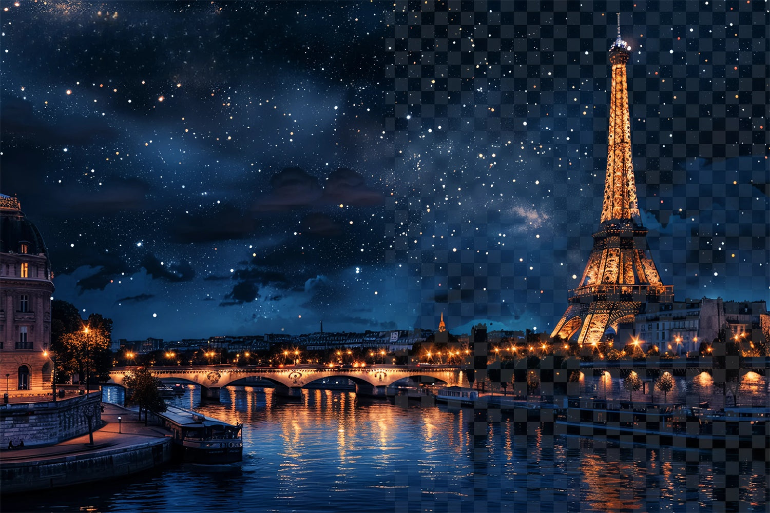 Toile de fond Paris pour Photos Ciel de Minuit Tour Eiffel GQ4-59