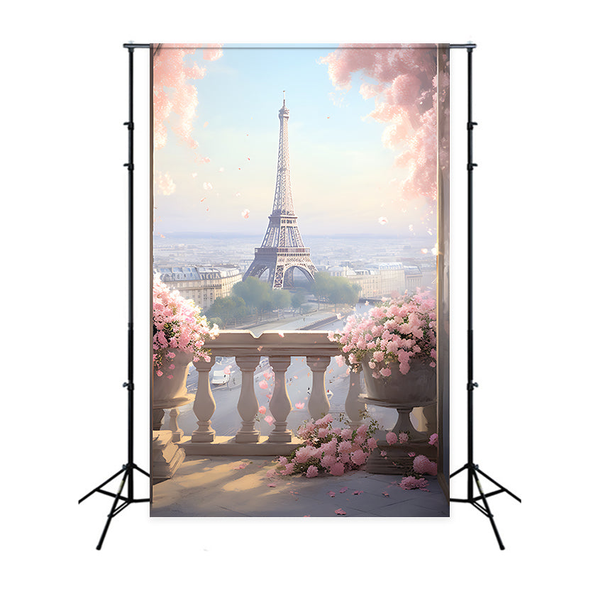 Toile de fond Photo Paris Balcon Fleuri Vue Ville GQ4-65