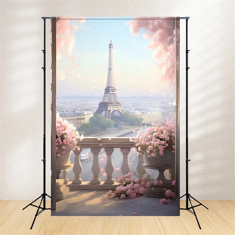 Toile de fond Photo Paris Balcon Fleuri Vue Ville GQ4-65