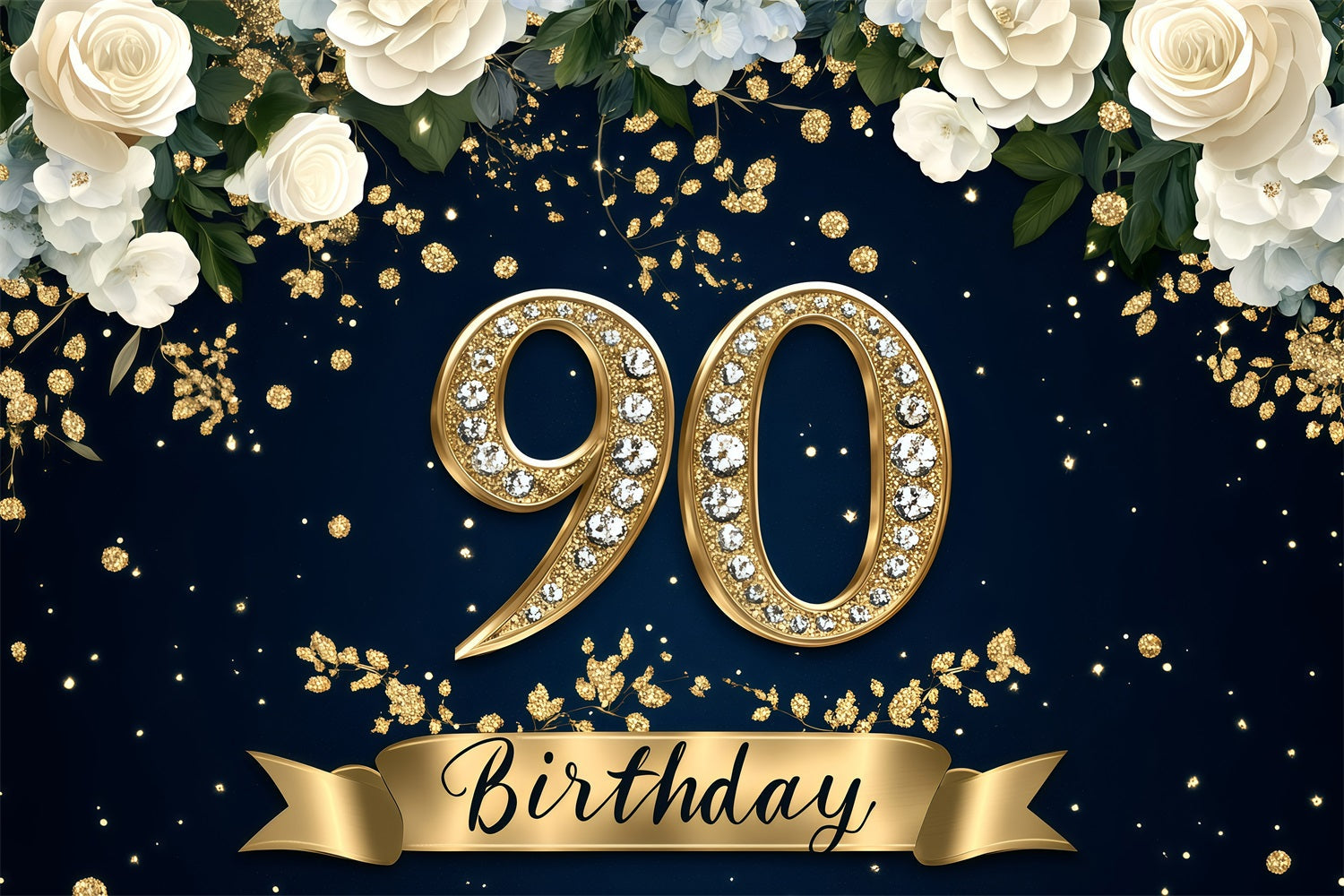 Toile de fond Personnalisable Anniversaire Diamant 90ème Fleurs GQ4-7