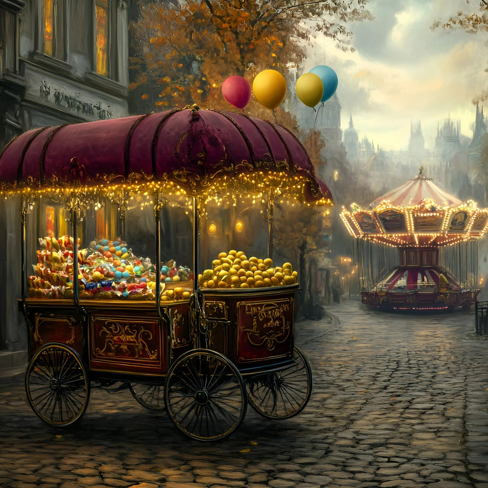 Toile de fond Carnaval Chariot de Friandises Nuit GQ5-112