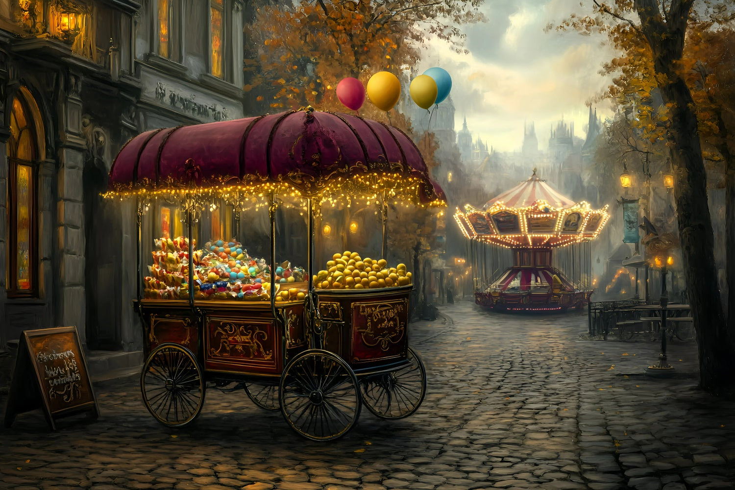 Toile de fond Carnaval Chariot de Friandises Nuit GQ5-112
