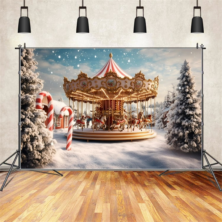 Toile de fond Carnaval Carrousel Hivernal Neige Noël GQ5-114
