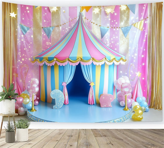 Toile de fond Chapiteau Carnaval Tente Rayée Bonbons Étincelants GQ5-122