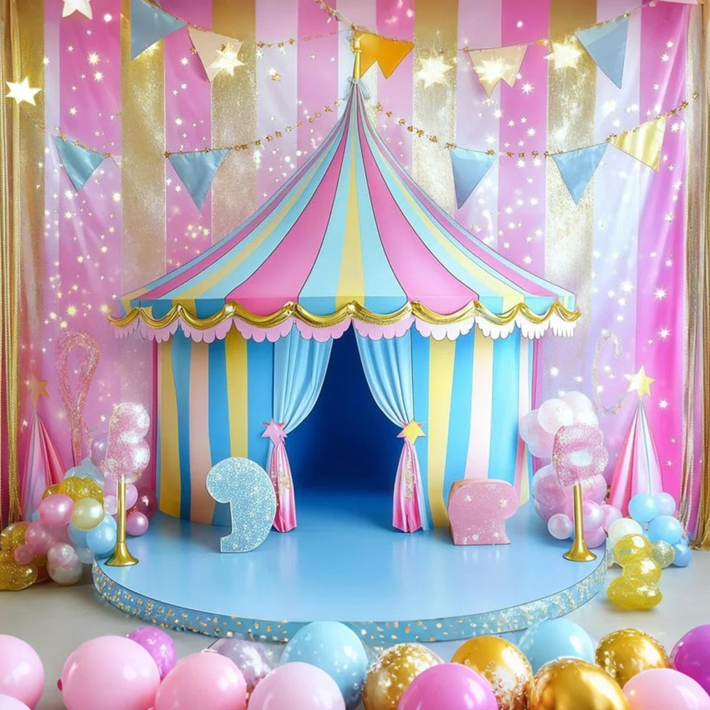 Toile de fond Chapiteau Carnaval Tente Rayée Bonbons Étincelants GQ5-122