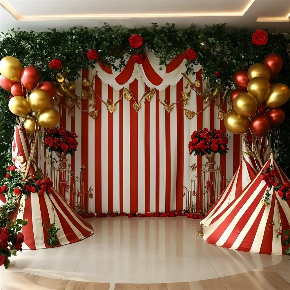 Toile de fond Cirque Ballons Roses Tente Rayée GQ5-130