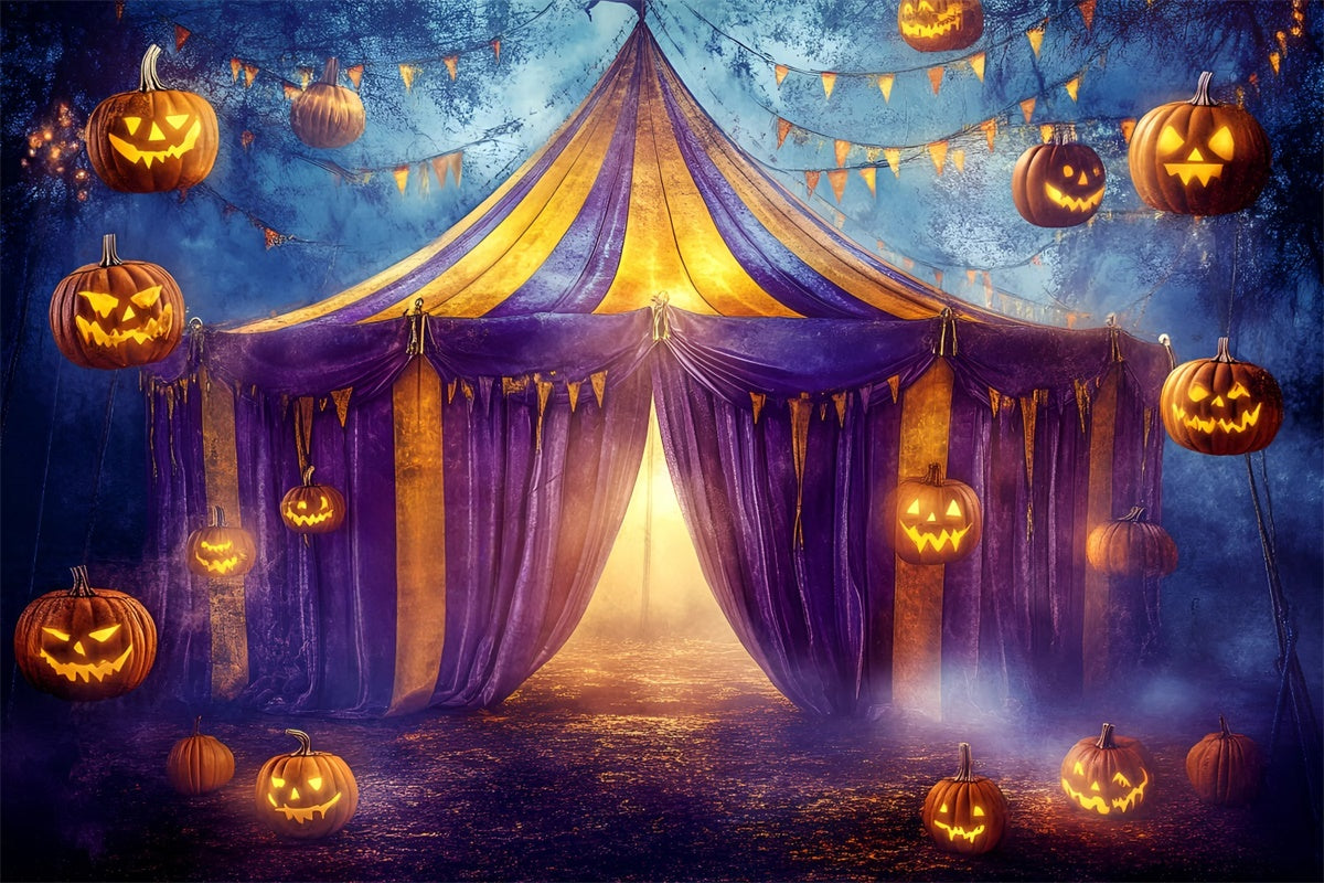 Toile de fond Cirque Halloween Tente Violette Citrouilles GQ5-137