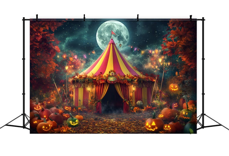 Toile de fond Cirque Halloween Tente Citrouilles Clair de Lune GQ5-138