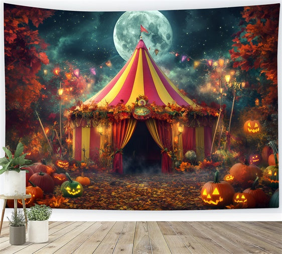 Toile de fond Cirque Halloween Tente Citrouilles Clair de Lune GQ5-138