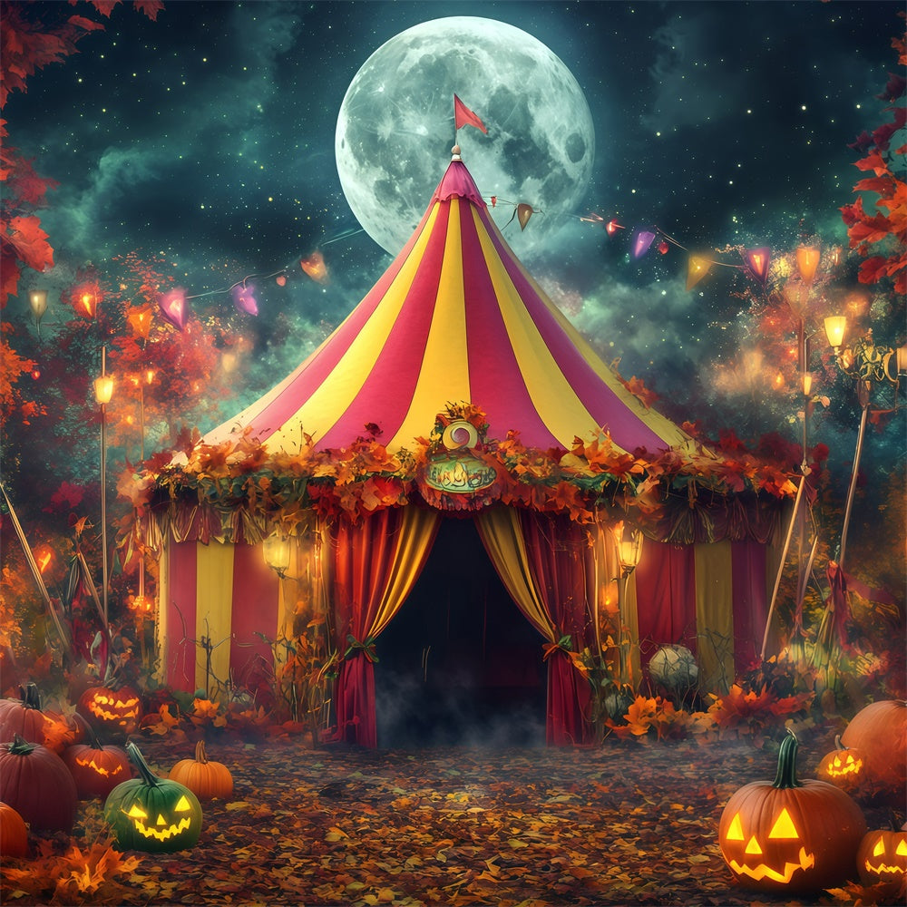 Toile de fond Cirque Halloween Tente Citrouilles Clair de Lune GQ5-138
