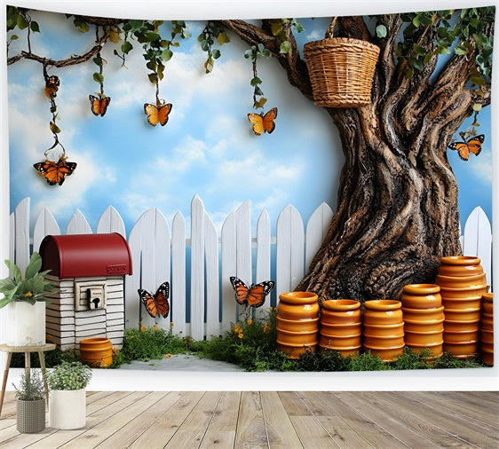 Toile de fond Papillons Pot de Miel Clôture Été Enfants GQ5-145
