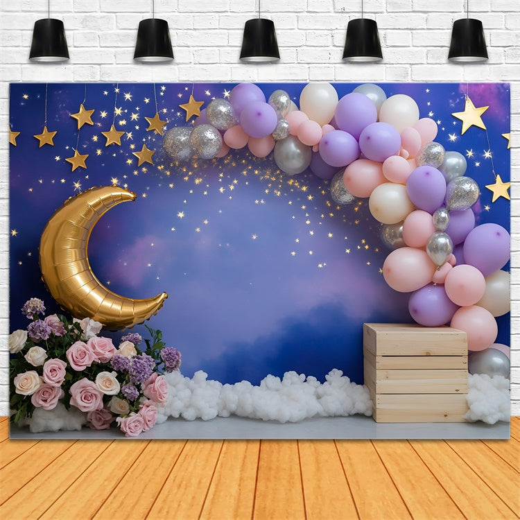 Toile de fond Lune Étoiles Ballon Rêves Enfants GQ5-158