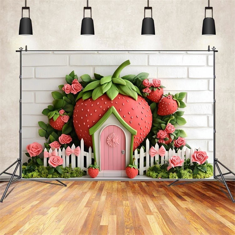 Toile de fond Photo Enfants Jardin Fraises Doux GQ5-162