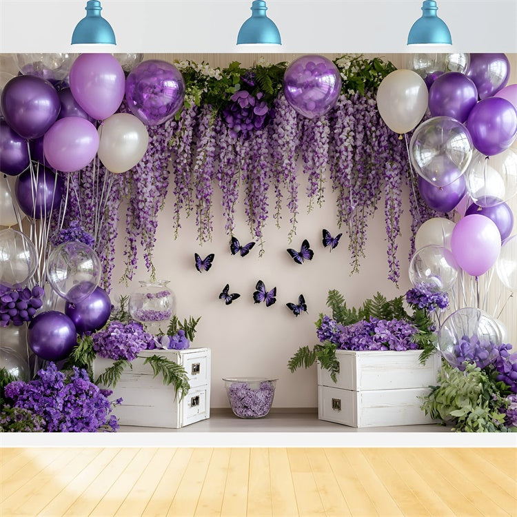 Toile de fond Nouveau-né Ballon Violet Fleur GQ5-169