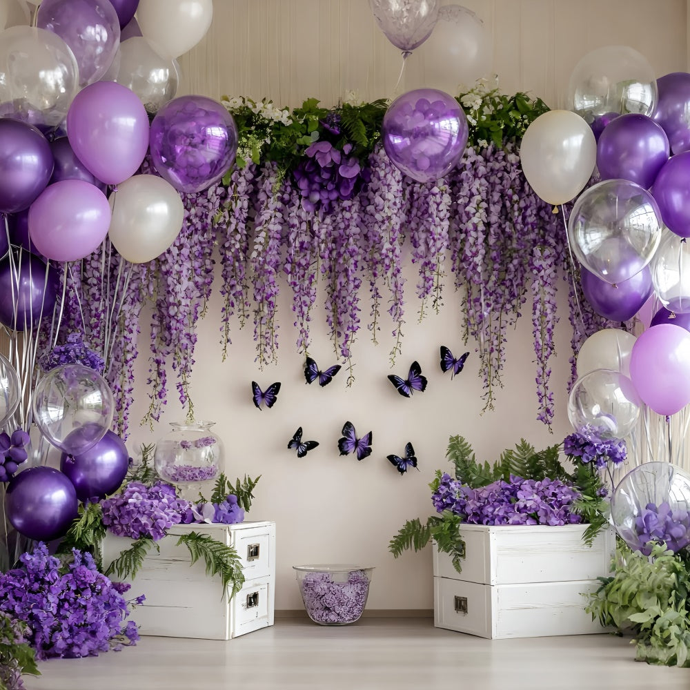 Toile de fond Nouveau-né Ballon Violet Fleur GQ5-169