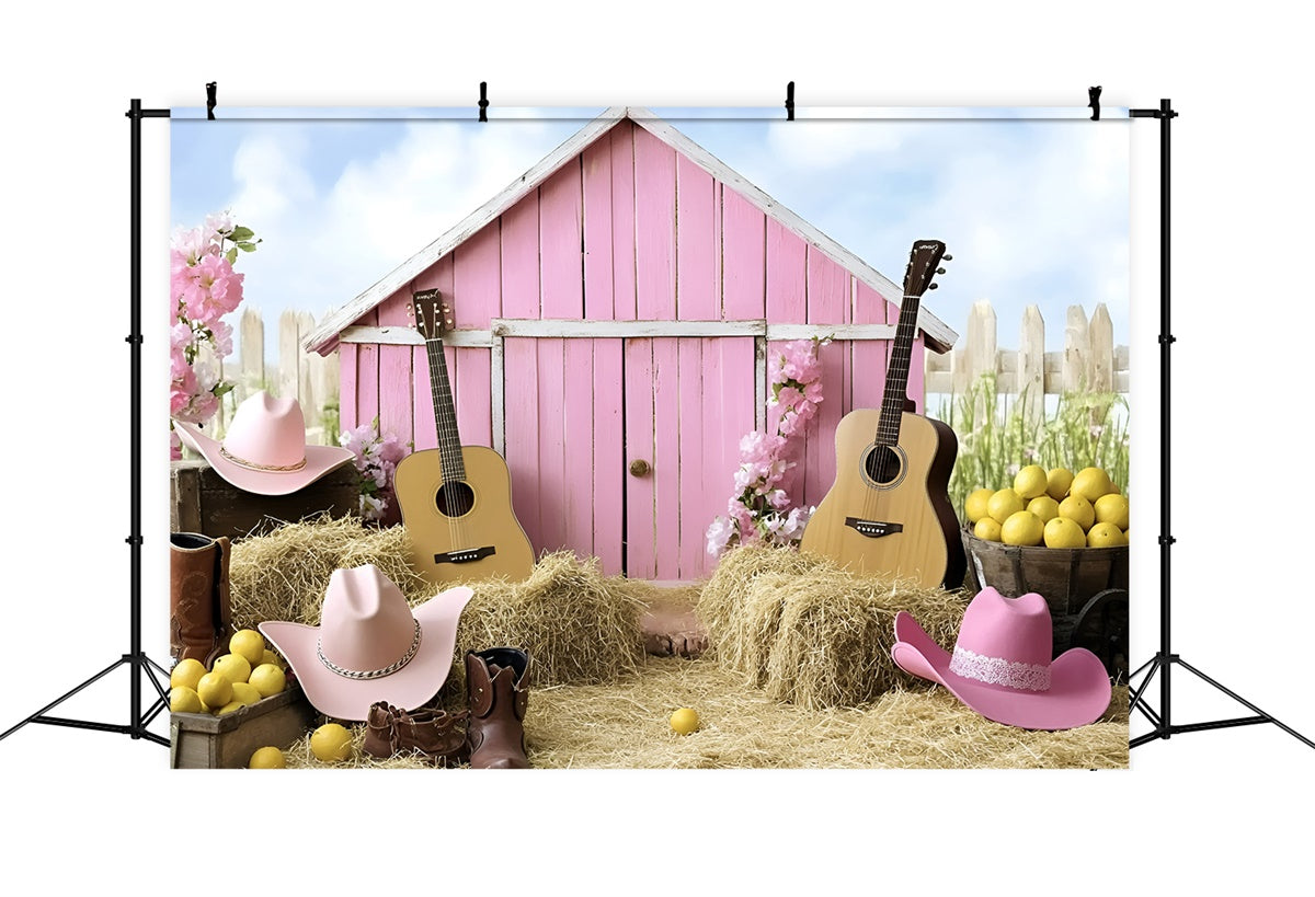 Toile de fond Cowgirl Grange Rose Guitare Western Enfants GQ5-180