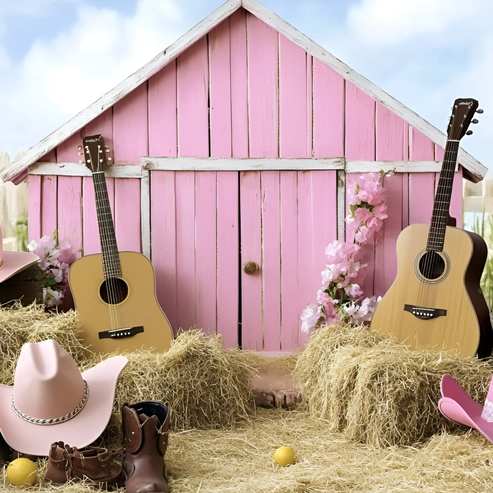 Toile de fond Cowgirl Grange Rose Guitare Western Enfants GQ5-180