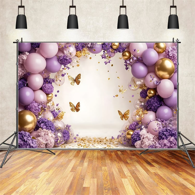 Toile de fond Papillons Ballon Violet Fleur Enfants GQ5-184