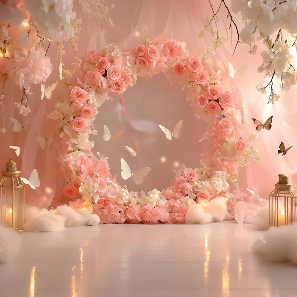 Toile de fond Papillons Anneau Rose Conte de Fées Nouveau-né GQ5-188