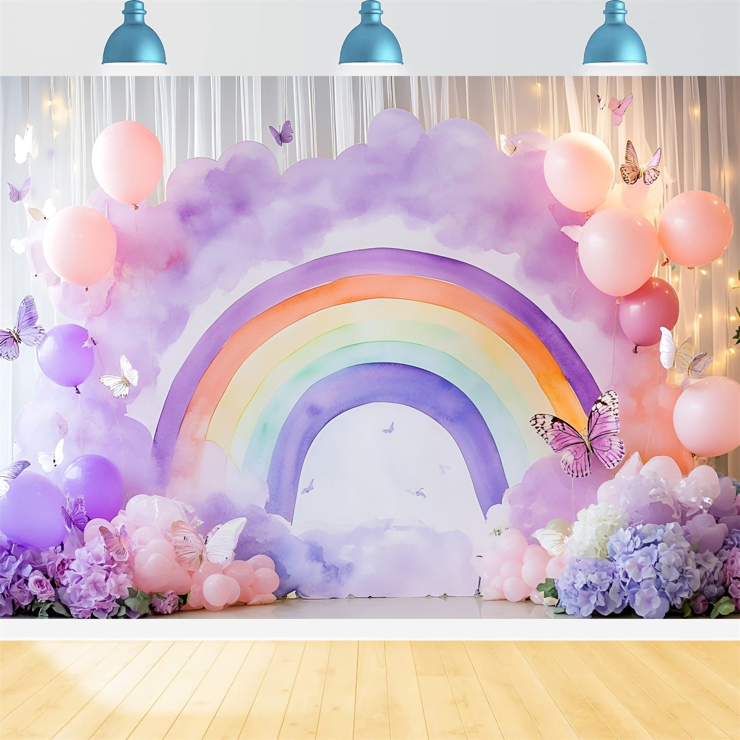 Toile de fond Arc-en-Ciel Aquarelle Papillon Enfants GQ5-191