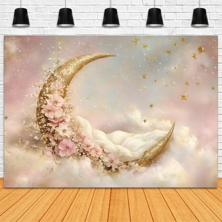Toile de fond Nouveau-né Fleur Croissant Rêve GQ5-198