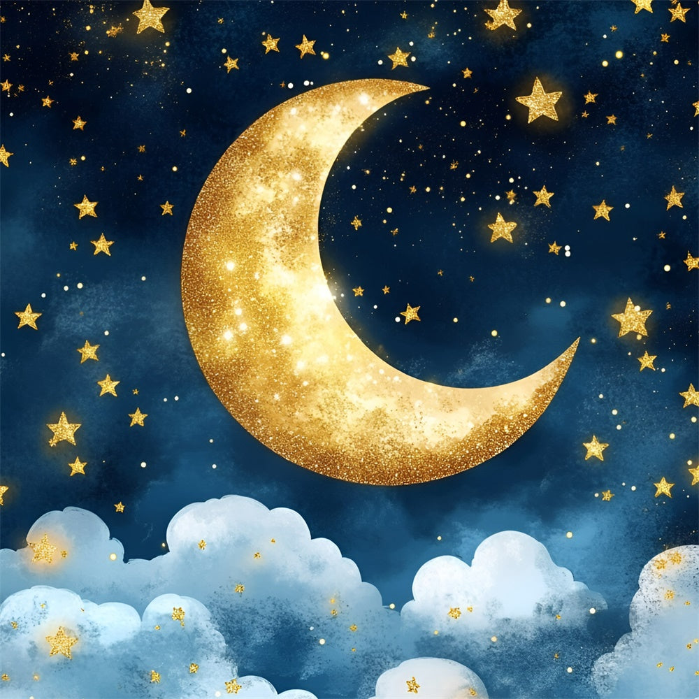 Toile de fond Lune et Étoiles Croissant de Lune Doré GQ5-52