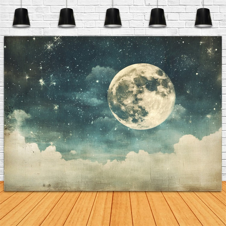 Toile de fond Nuit Étoilée Lune Vintage Ciel Nuageux GQ5-72