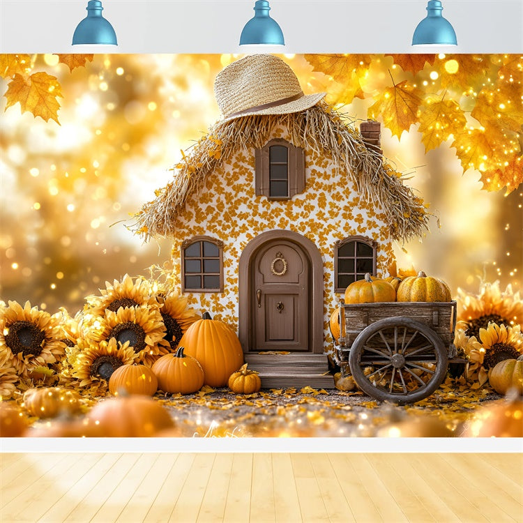 Toile de fond Automne Chalet Tournesol Chariot à Citrouilles GQ5-77