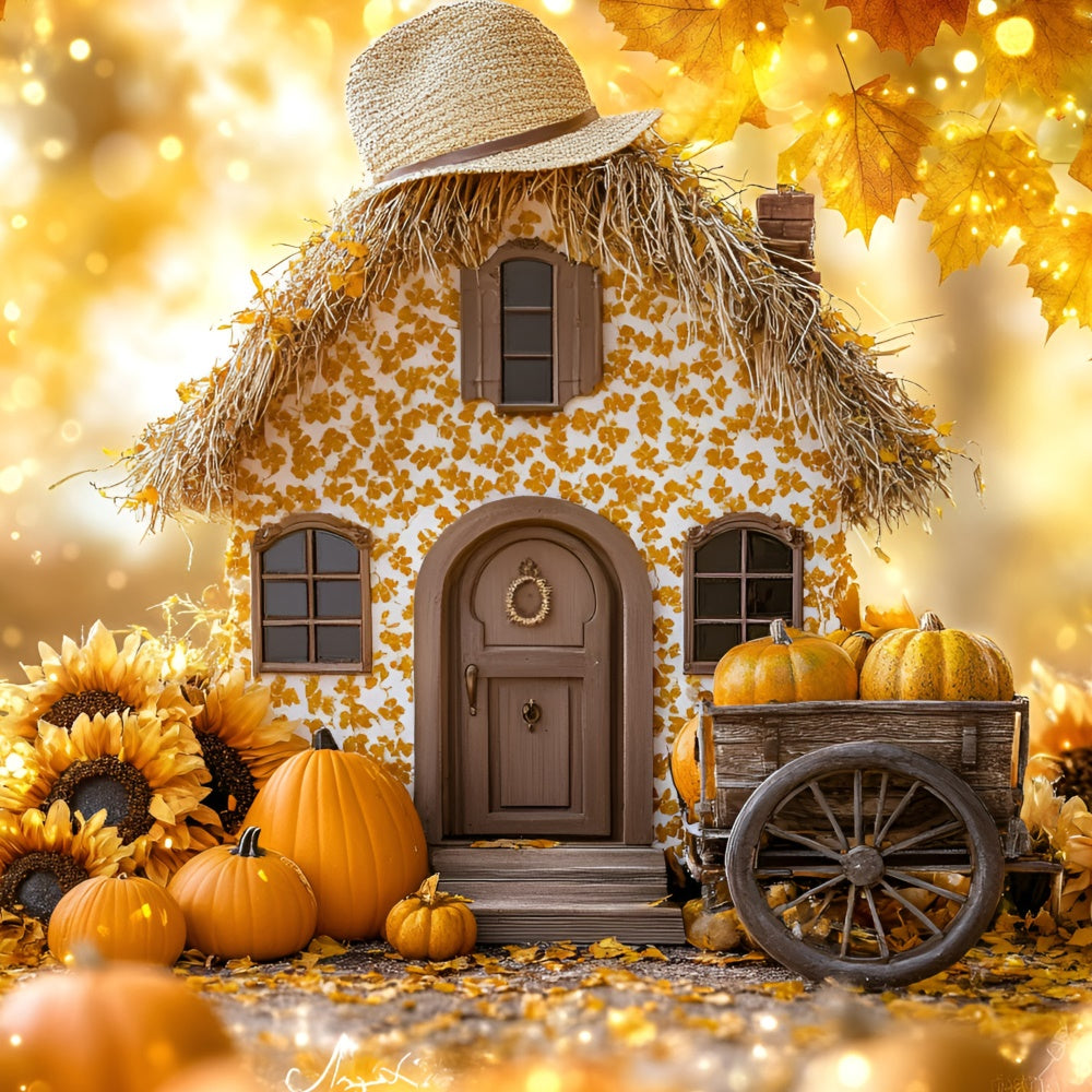 Toile de fond Automne Chalet Tournesol Chariot à Citrouilles GQ5-77