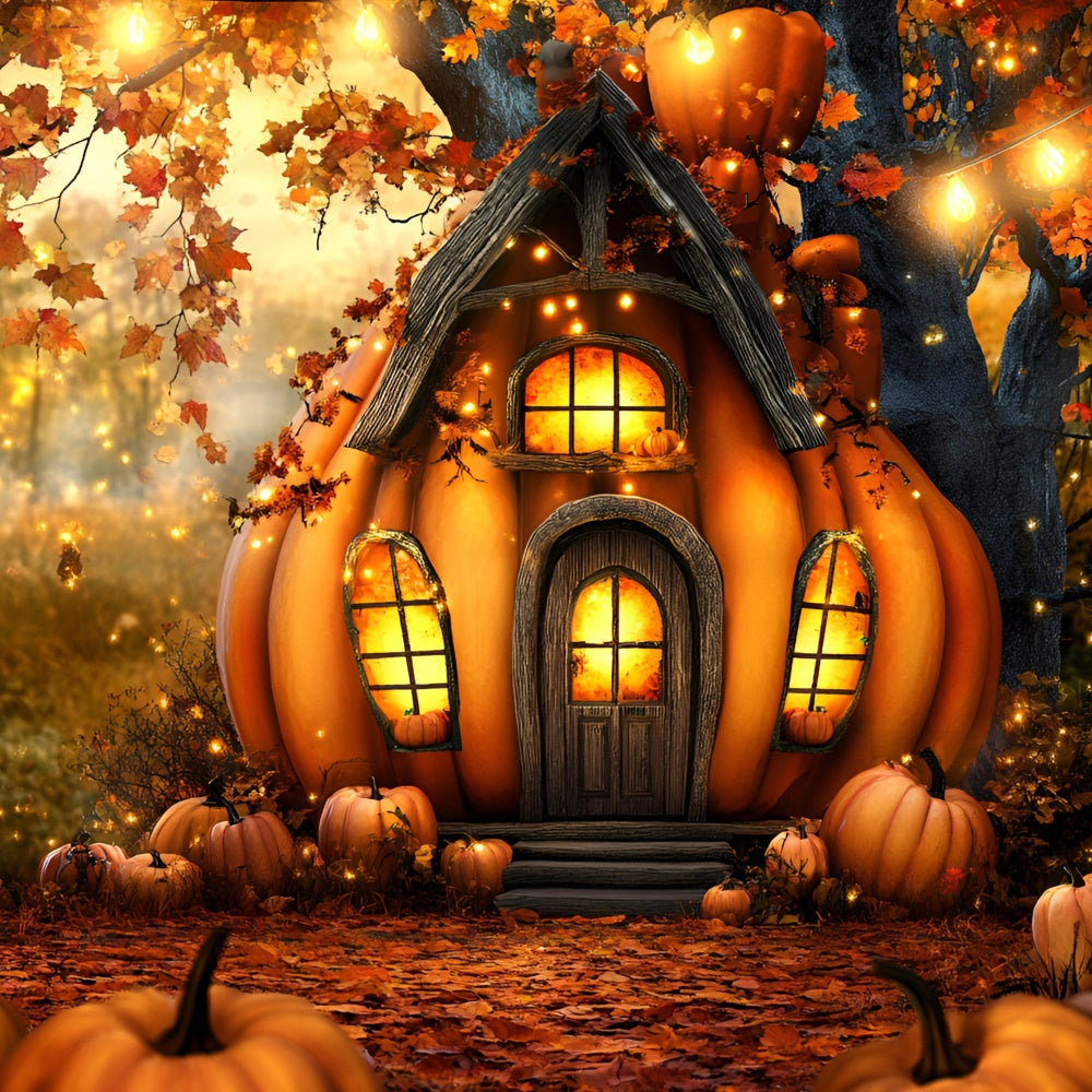Toile de fond Photo Automne Forêt Cottage Enchanté Citrouille GQ5-82